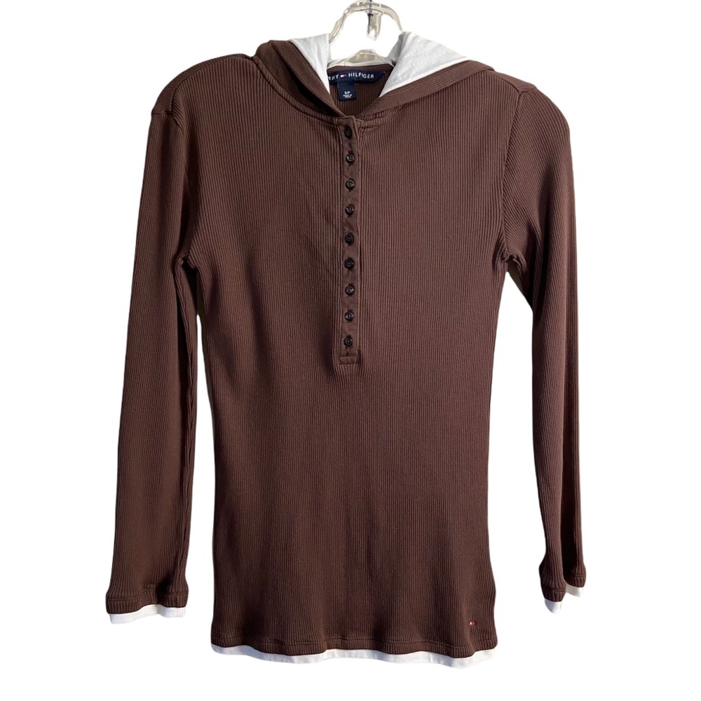 Tommy Hilfiger Women’s Brown Stretch Top Hoodie Small